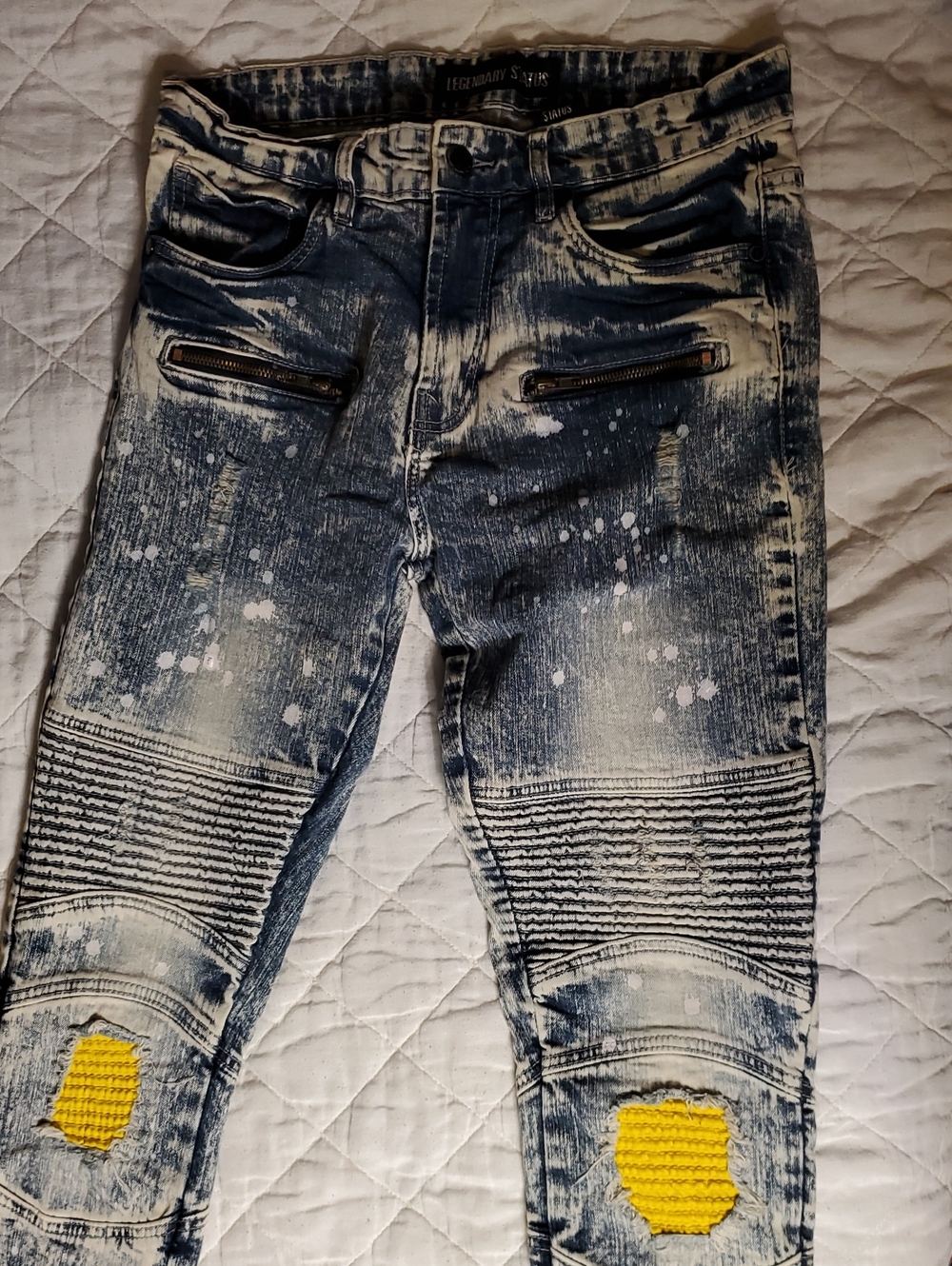 Legendary Status Men's Size 20 Distressed Biker Jeans Acid Wash Yellow Mesh
